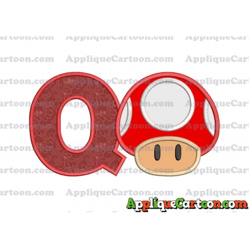 Super Mario Mushroom Applique Embroidery Design With Alphabet Q