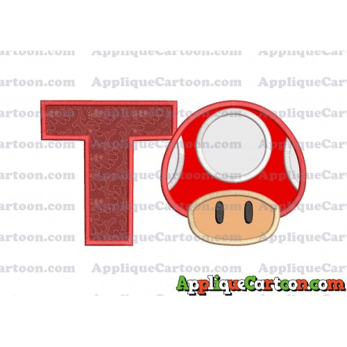 Super Mario Mushroom Applique Embroidery Design With Alphabet T