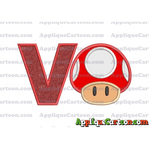 Super Mario Mushroom Applique Embroidery Design With Alphabet V