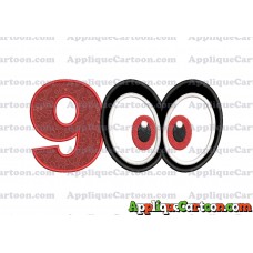 Super Mario Odyssey Eyes Applique Embroidery Design Birthday Number 9