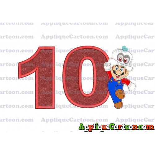 Super Mario Odyssey With Cappy Hat Applique 01 Embroidery Design Birthday Number 10