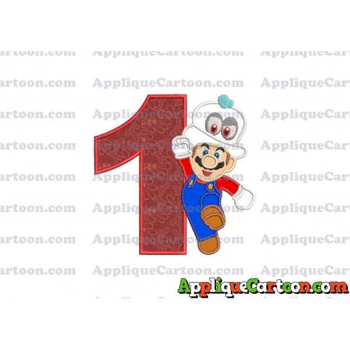 Super Mario Odyssey With Cappy Hat Applique 01 Embroidery Design Birthday Number 1