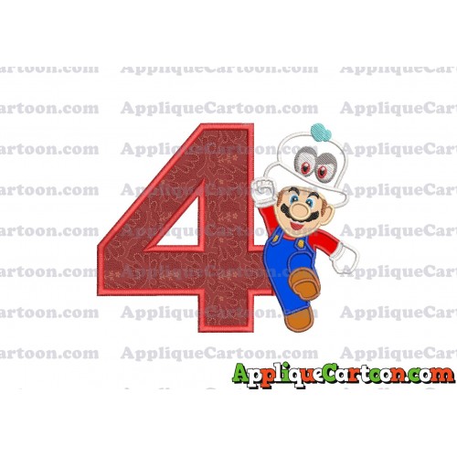Super Mario Odyssey With Cappy Hat Applique 01 Embroidery Design Birthday Number 4