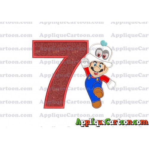 Super Mario Odyssey With Cappy Hat Applique 01 Embroidery Design Birthday Number 7