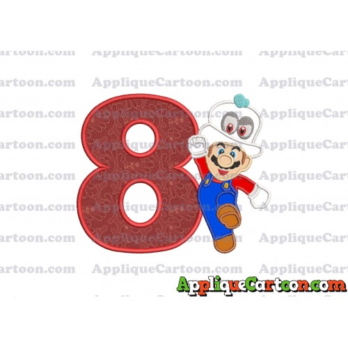 Super Mario Odyssey With Cappy Hat Applique 01 Embroidery Design Birthday Number 8