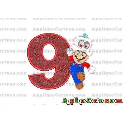 Super Mario Odyssey With Cappy Hat Applique 01 Embroidery Design Birthday Number 9