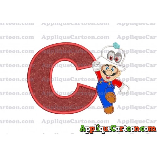 Super Mario Odyssey With Cappy Hat Applique 01 Embroidery Design With Alphabet C