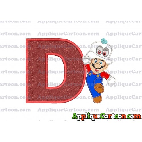 Super Mario Odyssey With Cappy Hat Applique 01 Embroidery Design With Alphabet D