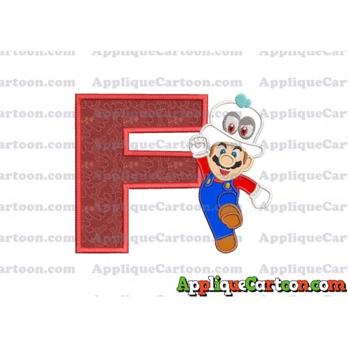 Super Mario Odyssey With Cappy Hat Applique 01 Embroidery Design With Alphabet F