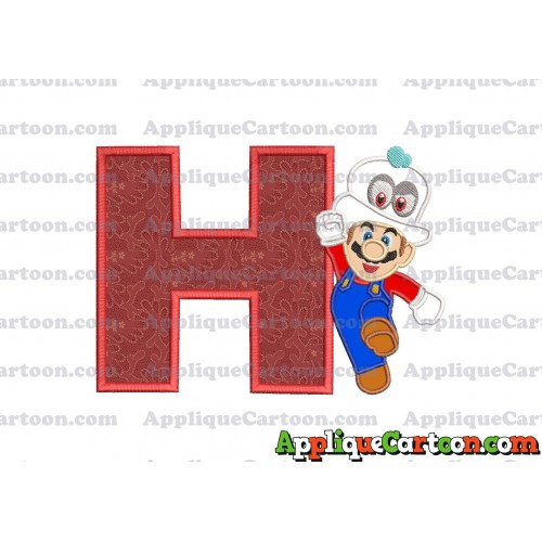 Super Mario Odyssey With Cappy Hat Applique 01 Embroidery Design With Alphabet H