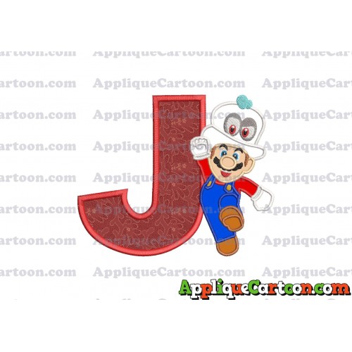 Super Mario Odyssey With Cappy Hat Applique 01 Embroidery Design With Alphabet J