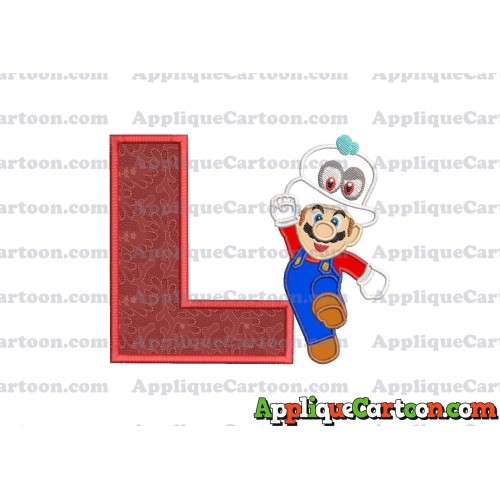 Super Mario Odyssey With Cappy Hat Applique 01 Embroidery Design With Alphabet L