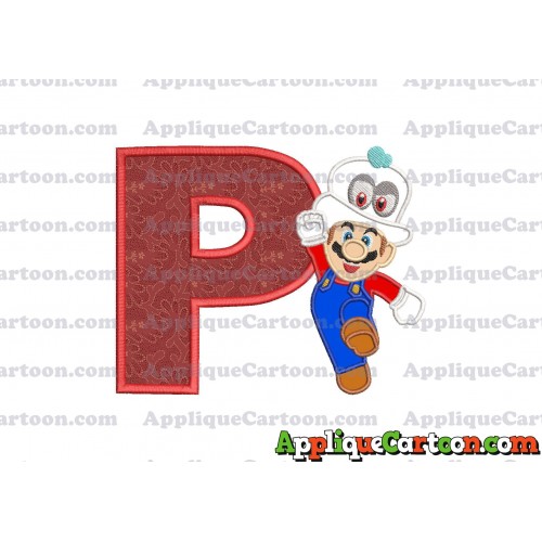 Super Mario Odyssey With Cappy Hat Applique 01 Embroidery Design With Alphabet P