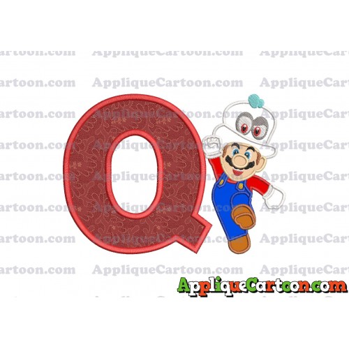 Super Mario Odyssey With Cappy Hat Applique 01 Embroidery Design With Alphabet Q