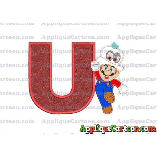 Super Mario Odyssey With Cappy Hat Applique 01 Embroidery Design With Alphabet U