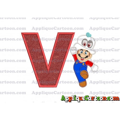 Super Mario Odyssey With Cappy Hat Applique 01 Embroidery Design With Alphabet V