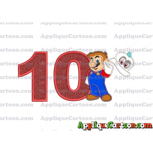 Super Mario Odyssey With Cappy Hat Applique 02 Embroidery Design Birthday Number 10