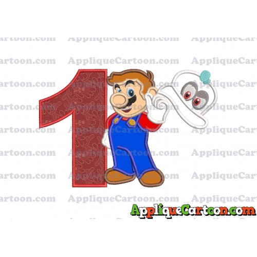 Super Mario Odyssey With Cappy Hat Applique 02 Embroidery Design Birthday Number 1