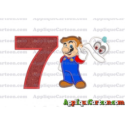 Super Mario Odyssey With Cappy Hat Applique 02 Embroidery Design Birthday Number 7