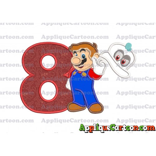 Super Mario Odyssey With Cappy Hat Applique 02 Embroidery Design Birthday Number 8