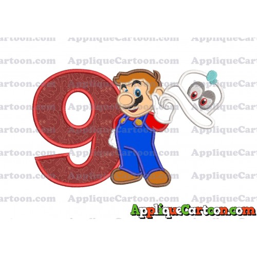 Super Mario Odyssey With Cappy Hat Applique 02 Embroidery Design Birthday Number 9