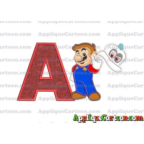 Super Mario Odyssey With Cappy Hat Applique 02 Embroidery Design With Alphabet A