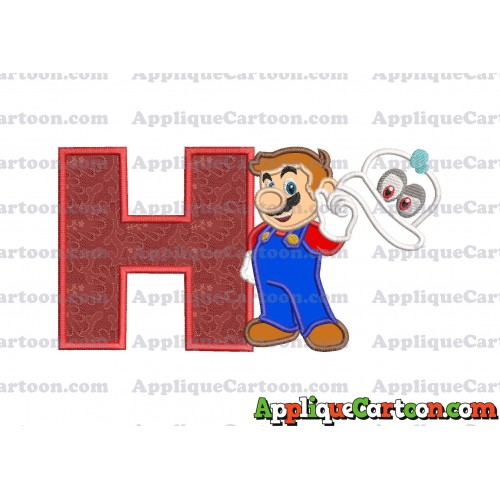 Super Mario Odyssey With Cappy Hat Applique 02 Embroidery Design With Alphabet H