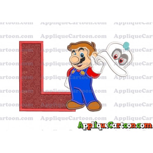 Super Mario Odyssey With Cappy Hat Applique 02 Embroidery Design With Alphabet L
