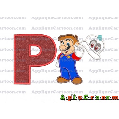 Super Mario Odyssey With Cappy Hat Applique 02 Embroidery Design With Alphabet P