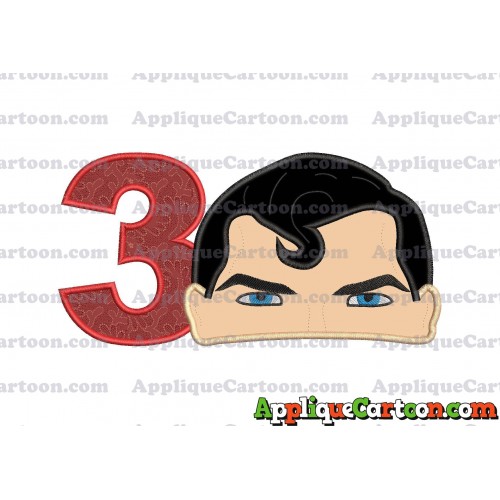 Superman Head Applique Embroidery Design Birthday Number 3