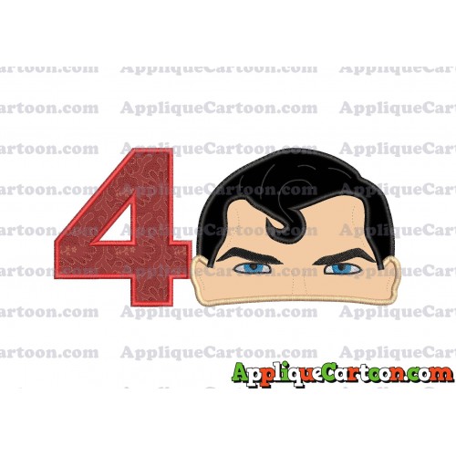 Superman Head Applique Embroidery Design Birthday Number 4