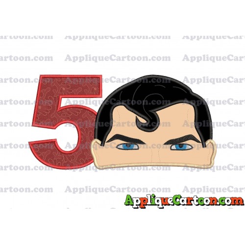 Superman Head Applique Embroidery Design Birthday Number 5