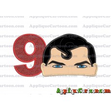Superman Head Applique Embroidery Design Birthday Number 9