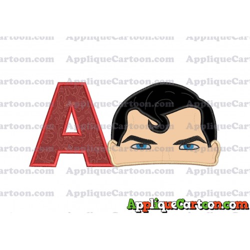 Superman Head Applique Embroidery Design With Alphabet A