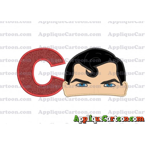 Superman Head Applique Embroidery Design With Alphabet C