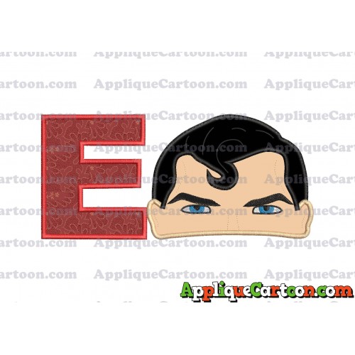 Superman Head Applique Embroidery Design With Alphabet E