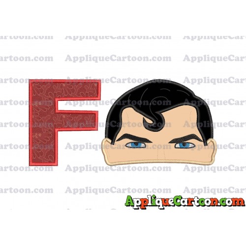 Superman Head Applique Embroidery Design With Alphabet F