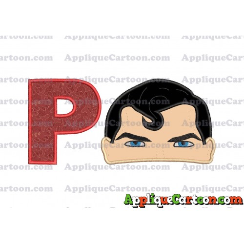 Superman Head Applique Embroidery Design With Alphabet P