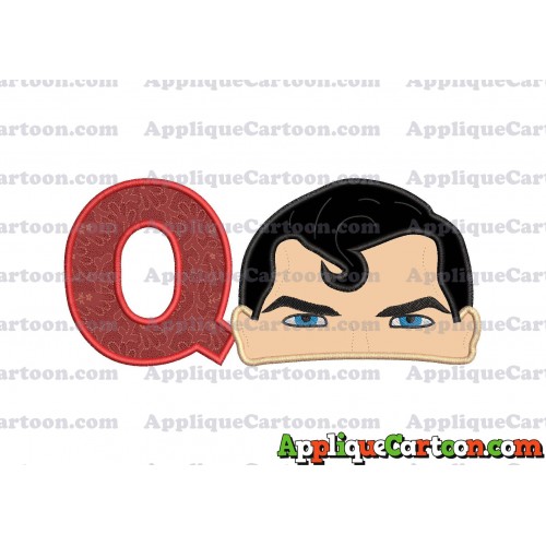 Superman Head Applique Embroidery Design With Alphabet Q