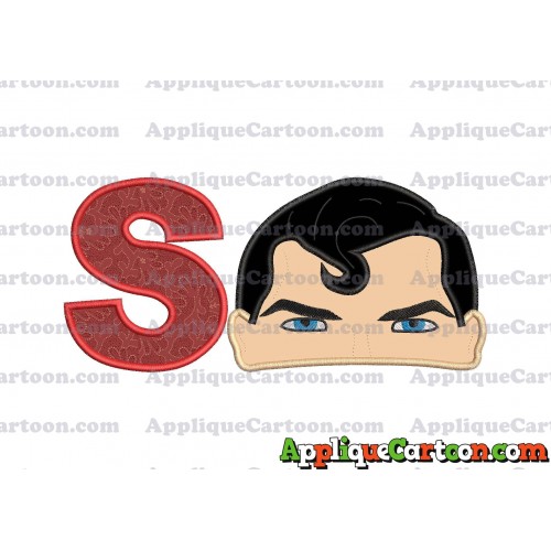 Superman Head Applique Embroidery Design With Alphabet S