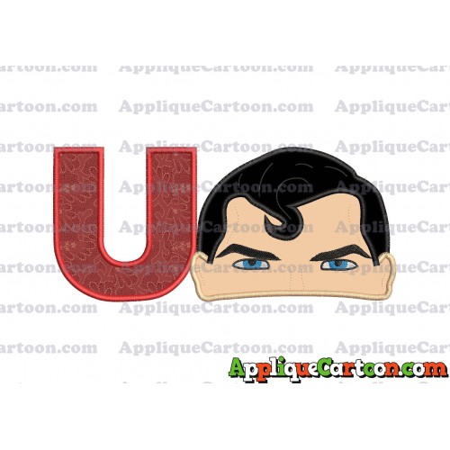 Superman Head Applique Embroidery Design With Alphabet U