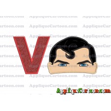 Superman Head Applique Embroidery Design With Alphabet V