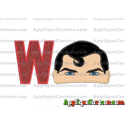 Superman Head Applique Embroidery Design With Alphabet W