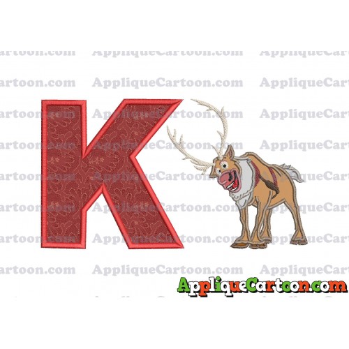 Sven Frozen Applique Design With Alphabet K