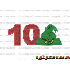 The Grinch Head Applique Embroidery Design Birthday Number 10