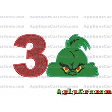 The Grinch Head Applique Embroidery Design Birthday Number 3
