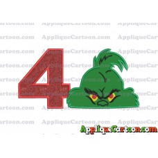 The Grinch Head Applique Embroidery Design Birthday Number 4