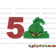 The Grinch Head Applique Embroidery Design Birthday Number 5