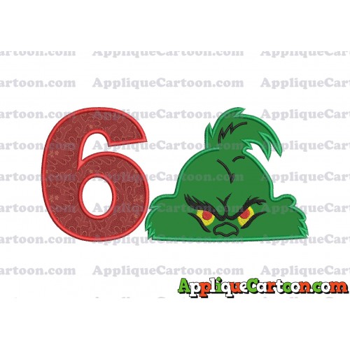 The Grinch Head Applique Embroidery Design Birthday Number 6