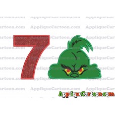 The Grinch Head Applique Embroidery Design Birthday Number 7